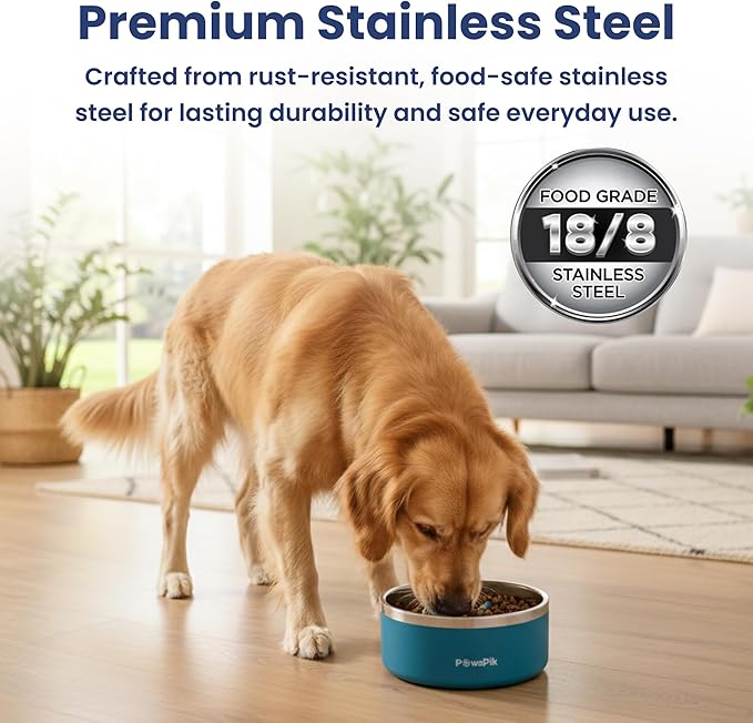 PawsPik 64oz 18/8 Stainless Steel Slow Feeder Dog Bowl, Double-Wall Non-Slip Metal Dog Bowl for Fast Eating Medium & Large Breeds, Detachable Slow Feeder Insert, Dishwasher Safe (Midnight Summit Blue)