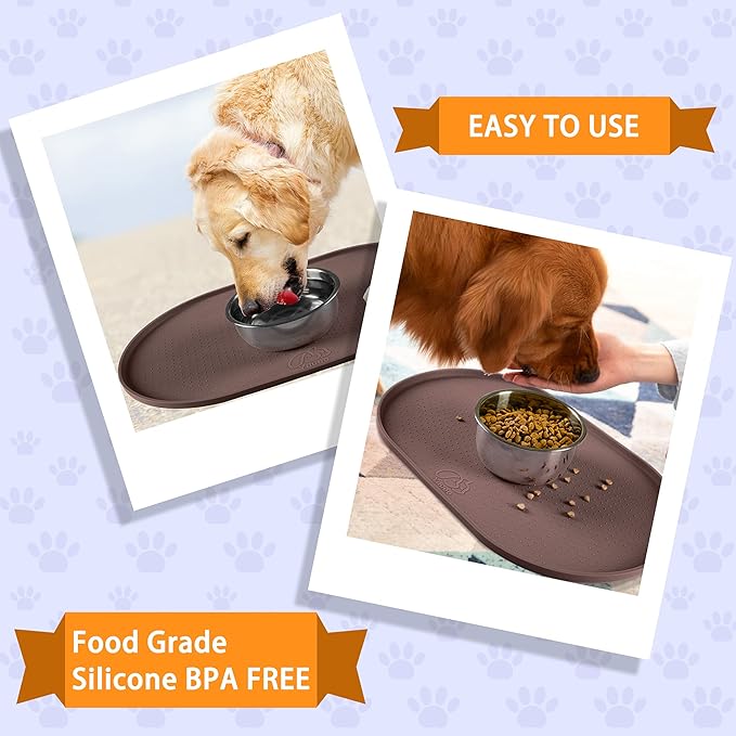 100% Waterproof 1.0" Raised Edge BPA Free Silicone Dog Food Mat, Pet Cat Feeding Mats Contain Spills Protects Floors, Placemats for Cats and Dogs Water Bowl Dishwasher XXL Large.
