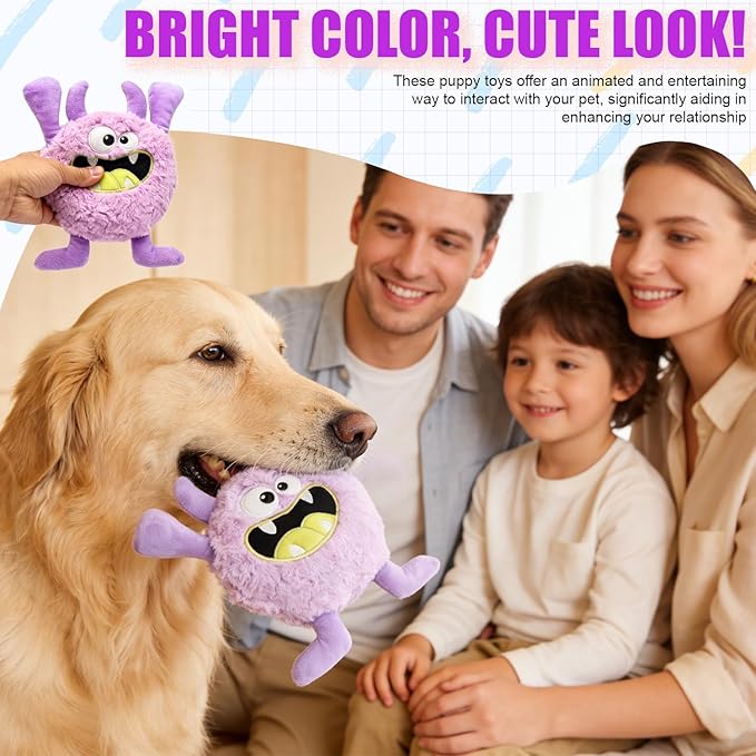 Plush Squeaky Dog Toy, Crinkle Stuffed Dog Toy Keep Them Busy Tug of War Birthday Dog Chew Toy for Small Medium Large Dogs (Purple)