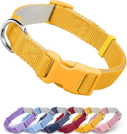 Dynmeow Soft and Breathable Cotton Dog Collar, Durable Adjustable Heavy-Duty Pet Collar with Quick-Release Buckle, Lightweight for Sensitive Skin for Medium and Large Dogs, Yellow, M