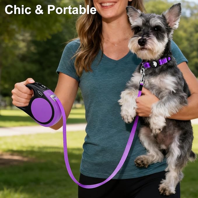 Taglory Retractable Dog Leash, 16ft No Tangle Leash Retractable for Medium and Large Dogs Up to 100 lbs, One-Handed Brake, Pause, Lock, Purple