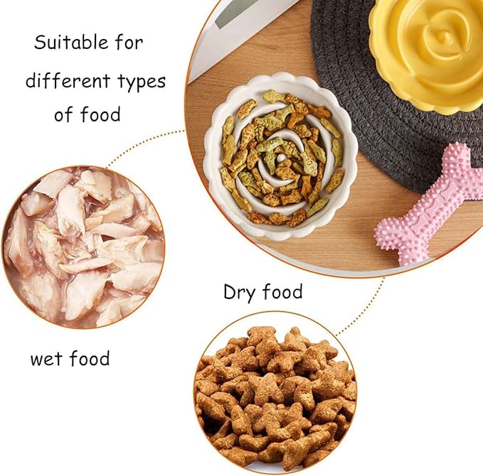 Ceramic Raised Cat Slow Feeder Bowls Whisker Friendly Anti Vomiting Cat Slow Eating Food Bowl for Cats Puppy Dogs Neck Support Plates (Pink)