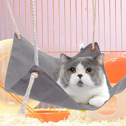 BESTYASH Adjustable Hanging Cat Hammock Bed Double-Sided Wear-Resistant Sleeping Nest for Cage Small Cats and Kittens Light Gray