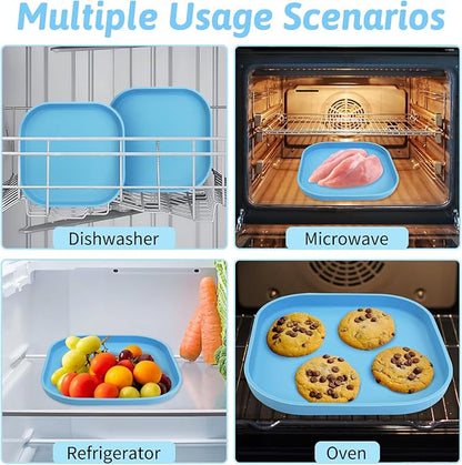 Fhiny 2PCS Silicone Cat Bowls Set 5.9 x 5.9 in Shallow Dog Dish Whisker Friendly Cat Food Plate for Dry & Wet Food Dishwasher Safe Non-Slip Pet Feeding Bowls for Kittens and Puppies (Blue)