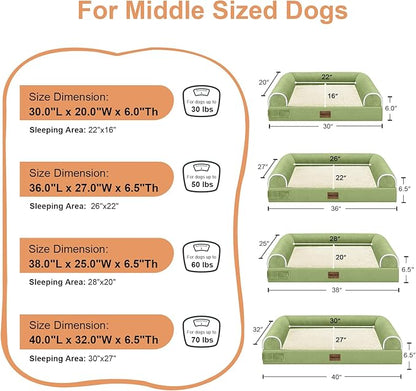 Medium Large Dog Bed Orthopedic Washable: Beds Bolster Medium Large Sized Dog Bed Egg Crate Foam Couch Sofa Waterproof with Removable Cover - Grass Green