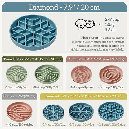 OHMO Slow Feeder Dog Bowls (Diamond, 8" Celestial) Enrichment Toy Soft Silicone Food Safe Feeding Bowl Non Slip Suction Cup for All Breed Pet, Cat Slow Down Eating Dishes, Boredom and Anxiety Reducer