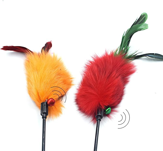 Cat Wands, 2 PCS Cat Feather Wands with Bell Cat Teaser Wand with Soft Furry Tai Interactive Cat Toys for Cat and Kitten
