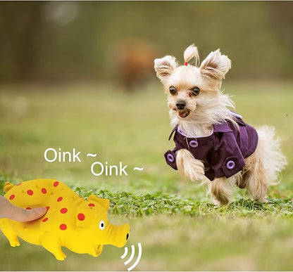 Andiker Dog Squeaky Toy, Dots Latex Dogs Chew Toys with a Oinks Sound Squeaker Grunting Pig Dog Toy Durable Self Play 8" Dogs Squeeze Toy for Dental Biting Chasing to Kill Boring Time (Yellow)