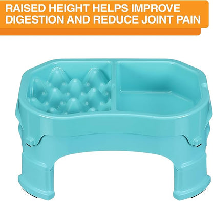Neater Pet Brands – Neater Raised Slow Feeder Dog Bowl – Elevated and Adjustable Food Height - (Double Diner, Aquamarine)