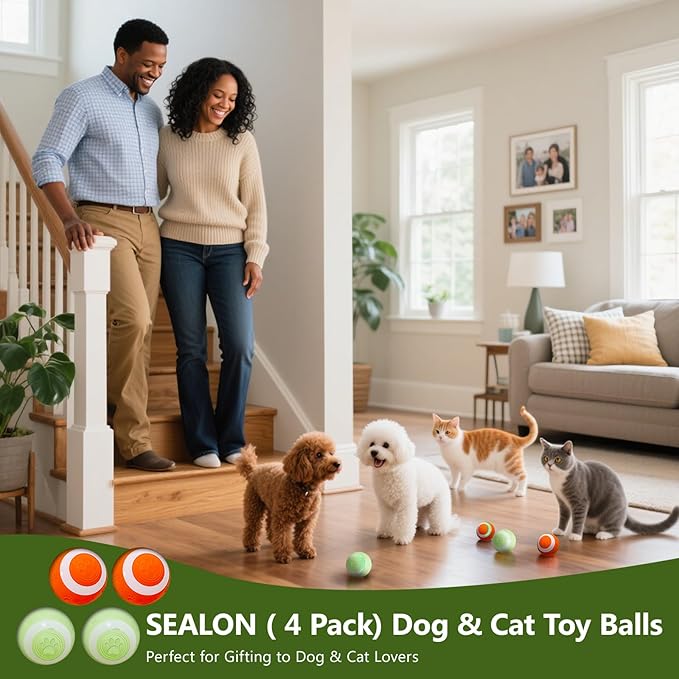 SEALON Electric Interactive Dog & Cat Toy Ball(4 Pack) Indoor Cat Play Ball, Suitable for Cats Over 6 Months for Exercise, Weight Loss, and Fun