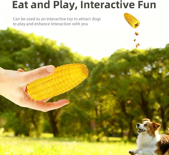 Interactive Treat Dispensing Dog Chew Toy for Puppy - Safe Bamboo Fiber & Non-Toxic Natural Rubber Slow Feeder Corn Stick Toys