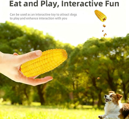 Interactive Treat Dispensing Dog Chew Toy for Puppy - Safe Bamboo Fiber & Non-Toxic Natural Rubber Slow Feeder Corn Stick Toys