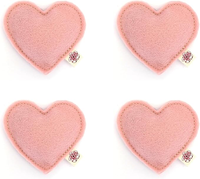 Catnip Toy – Heart Shape, Organic Catnip, 100% Wool Felt, Grown & Made in The USA - Pink, 4 Pack