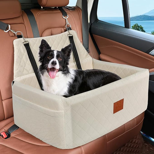 NEEZUKAR Dog Car Seat for Large Medium Dogs,Washable Pet Carseat Under 55 lbs or 2 Small Dogs,Dog Booster Seat Travel Bed with Thick Cushion,2 Safety Leashes