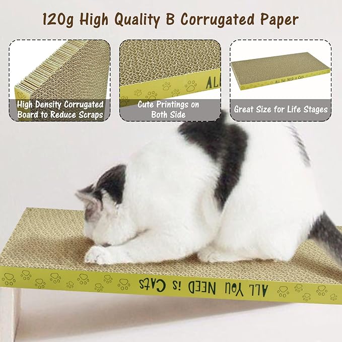 AccEncyc Cardboard Cat Scratcher Pads Cat Scratching Board for Indoor Cats 16.5x8.3x1 Inch Dual-Side Corrugated Cat Scratcher Reusable Cat Supplies - 3 Pack