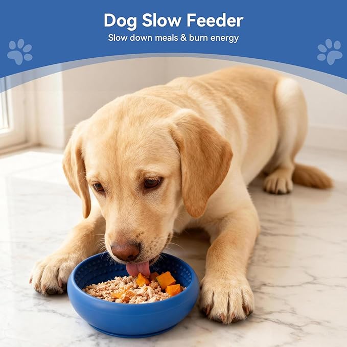 Dog Lick Bowl, BPA-Free Silicone Slow Feeder Lick Mat for Small and Medium Dogs, Non-Slip & Dishwasher Safe (Dark Blue,L)