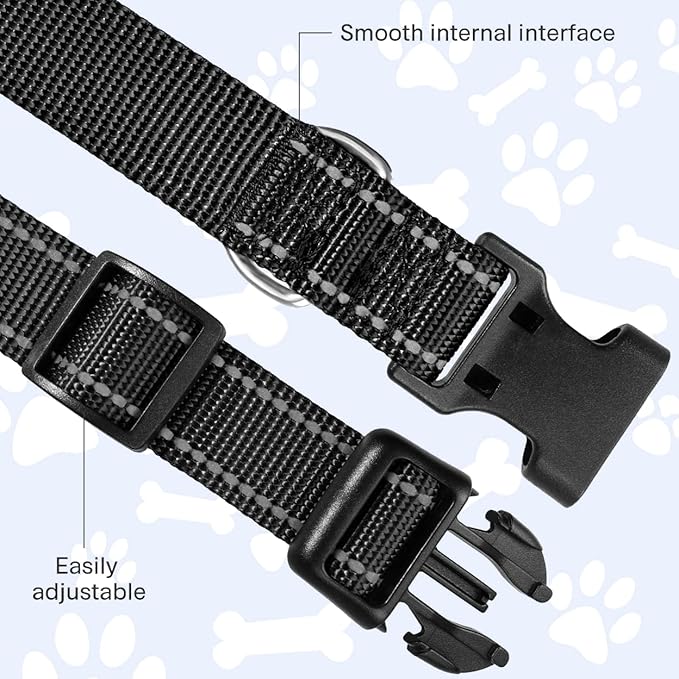 FunTags Reflective Dog Collar, Sturdy Nylon Collars for Puppy and Extra Small Girl and Boy Dogs, Adjustable Dog Collar with Quick Release Buckle,Black,5/8" Width