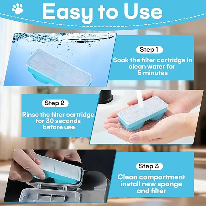 8-Pack Pet Water Fountain Filter Replacement for Emdoro Pet Water Fountain, Fit for 3.2L/108oz Wireless Stainless Steel Cat Water Fountain for 4 Months Supply