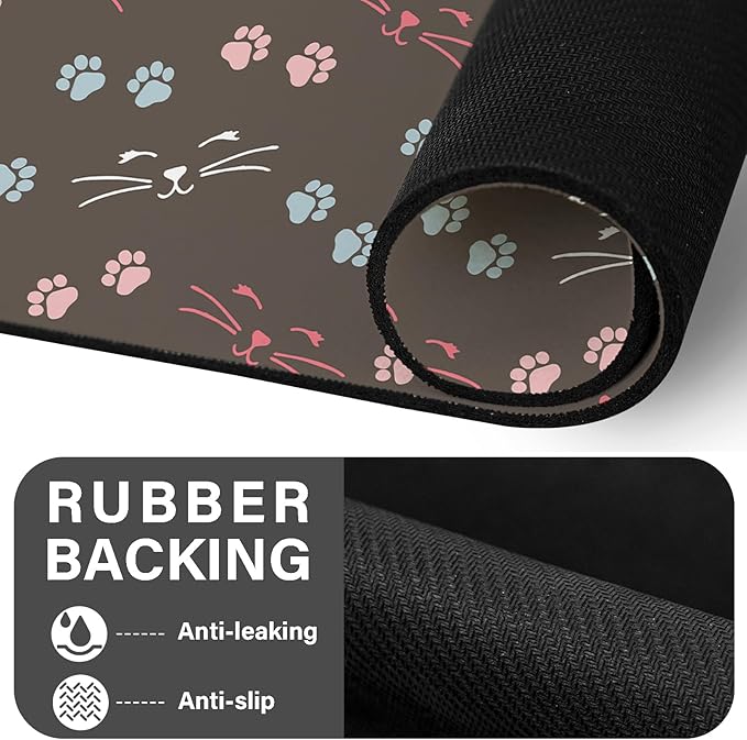Patterned Cat & Dog Bowl Mat for Food and Water, 12"×20" Quick Dry Absorbent Pet Feeding Mat, Eco-Friendly Dog Placemat