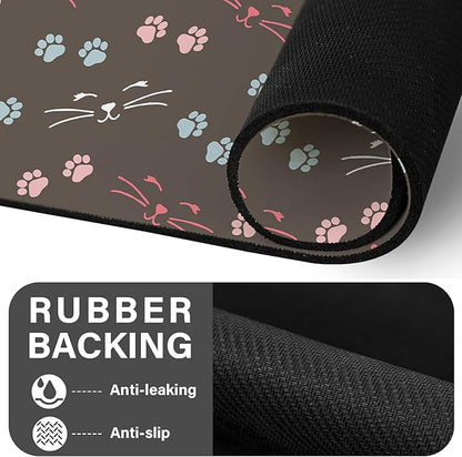 Patterned Cat & Dog Bowl Mat for Food and Water, 12"×20" Quick Dry Absorbent Pet Feeding Mat, Eco-Friendly Dog Placemat