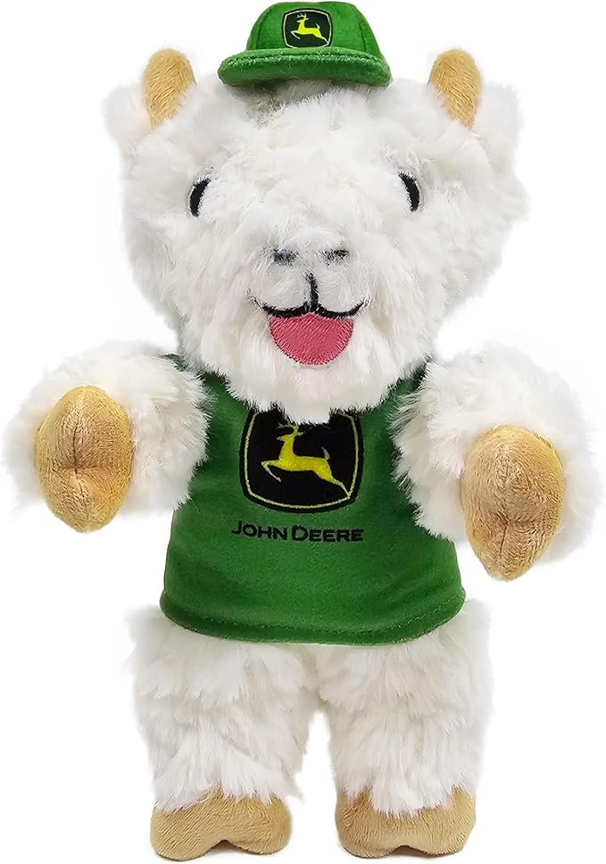JohnDeere Goat Plush Toy for Dogs and Cats with Squeaker, Wearing a John Deere Jersey! Safe, Fun & Sporty Goat Shaped Dog Chew Toy, Interactive Pet Toy, Plush Teddy Bear for Pets