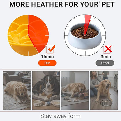 Petygooing 8.66 in Dog Bowl Ceramic Slow Feeder for Medium Large Dogs,Elevated/Raised Slow Feeding Dog Food Water Dish Heavy Weighted,Puzzle Eating Bowl Modern Maze (Yellow, 8.66in)