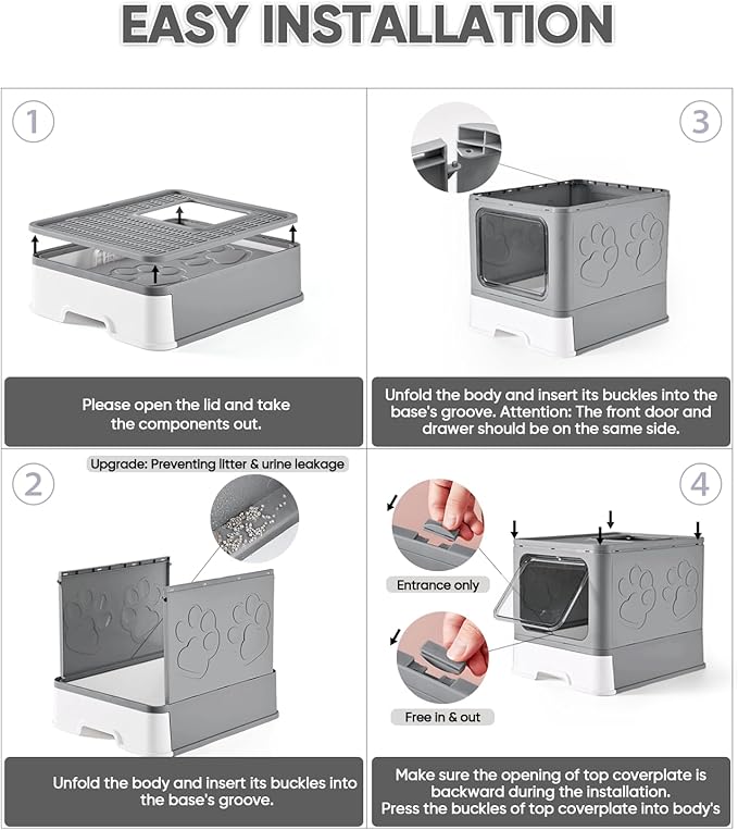 Cat Litter Box with X-Large Litter Mat and Scoop, Large Covered Litter Box with Lid, Enclosed Kitty Box,Front Top Entry Exit, Odor Control Easy to Clean (Upgrade Dark Grey)