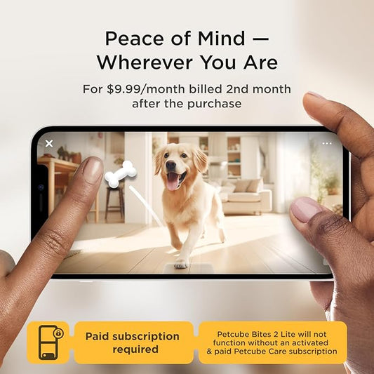 Petcube Bites 2 Lite + Extra Care Service with Smart Alerts [Paid in-App Subscription] | Interactive WiFi Pet Monitoring Camera with Phone App and Treat Dispenser, 1080p HD Video, Night Vision