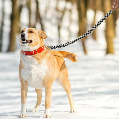 Mile High Life Rope Leash with Genuine Leather Connection, 6 FT/5 FT/4 FT, Heavy Duty Leash for Medium & Large Dogs (Black Khaki, 60 Inch)