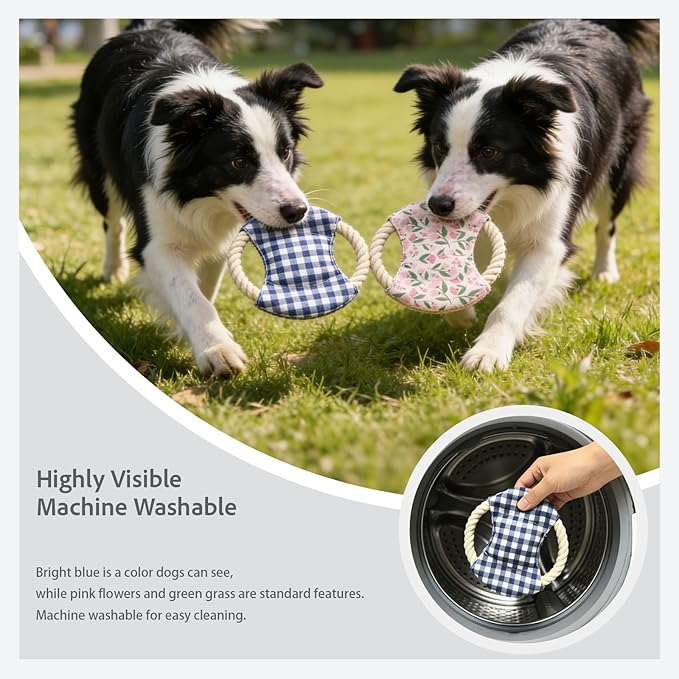 Dog Frisbees Cotton Rope Toys Flying Discs 2 Pack, Teething, Soft Polyester Squeaker Toy for Training,Throwing and Interacting for Anti Boredom & Anxiety, Easy to Clean