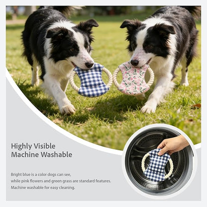 Dog Frisbees Cotton Rope Toys Flying Discs 2 Pack, Teething, Soft Polyester Squeaker Toy for Training,Throwing and Interacting for Anti Boredom & Anxiety, Easy to Clean