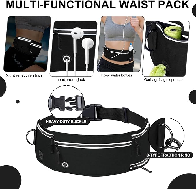 Hands Free Dog Leash with Zipper Pouch, Waist Leash for Dog Walking and Running, Dual Padded Handles, Shock-Absorbing Bungee for Medium to Large Dogs