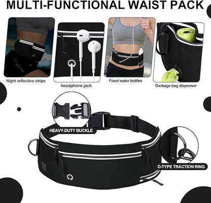 Hands Free Dog Leash with Zipper Pouch, Waist Leash for Dog Walking and Running, Dual Padded Handles, Shock-Absorbing Bungee for Medium to Large Dogs