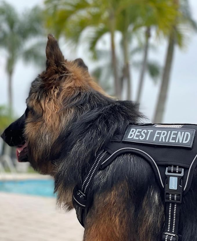 Auroth Tactical Dog Harness for Large Dogs No Pull Adjustable Pet Harness Reflective Working Training Easy Control Pet Vest Military Service Dog Harnesses Black XL