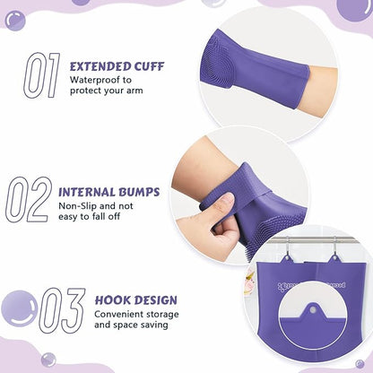 Pecute Pet Grooming Gloves, Large, Heat Resistant, Silicone Bathing and Massaging Gloves with High-Density Teeth and Enhanced Five Finger Design for Dogs and Cats, Purple