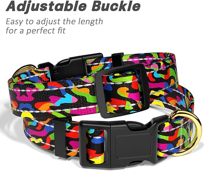Reflective Dog Collar for Small Dogs, Cute Boho Adjustable Heavy-Duty Nylon Puppy Collar for Boy and Girl Female, Soft Pet Accessories with Quick Release Buckle, Abstract Rainbow Art