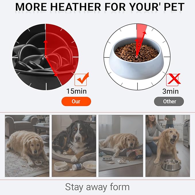 Petygooing 8.66 in Dog Bowl Ceramic Slow Feeder for Medium Large Dogs,Elevated/Raised Slow Feeding Dog Food Water Dish Heavy Weighted,Puzzle Eating Bowl Modern Maze (Black, 8.66in)