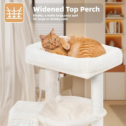 YOUPET Cat Tree with Cat Scratching Post for Indoor Cats, Cat Tower with Scratching Board and Playful Toy Balls, Cat Tree Tower with Cozy Hammock,Beige