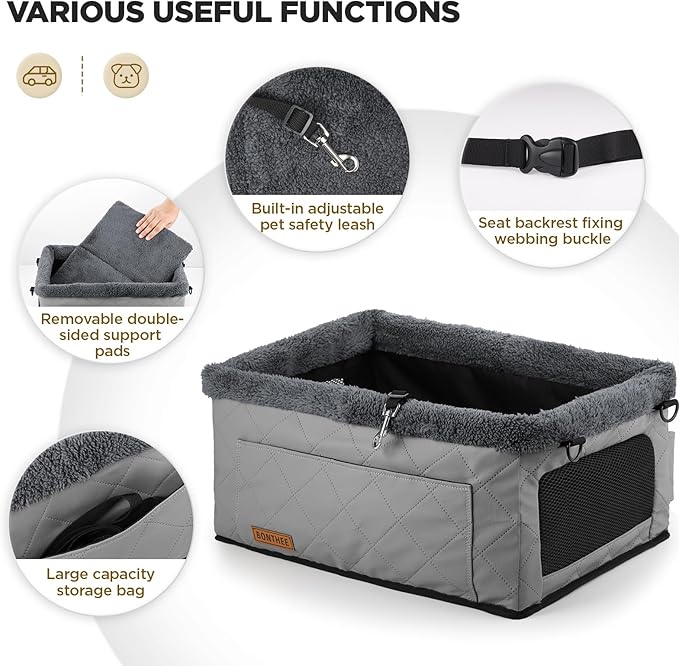 Upgrade Dog Booster Seat for Small Dogs,Small Dog Car Seat with Sturdy Metal Frame and Waterproof Leather Material for Small Pets up 20 lbs,Portable Travel Carrier with Storage Pocket