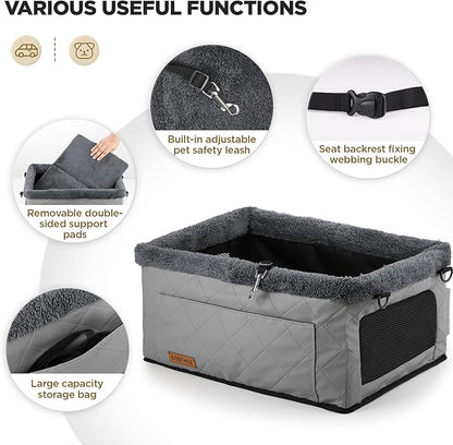 Upgrade Dog Booster Seat for Small Dogs,Small Dog Car Seat with Sturdy Metal Frame and Waterproof Leather Material for Small Pets up 20 lbs,Portable Travel Carrier with Storage Pocket