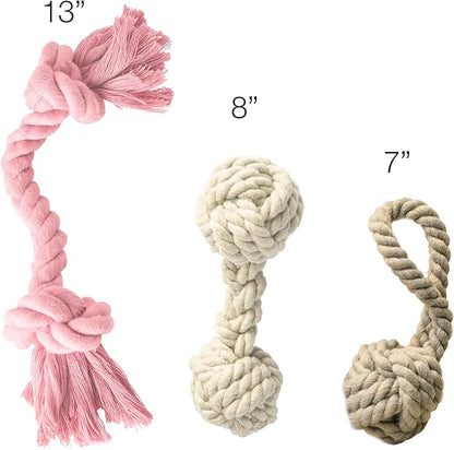 Brady The Rope Tug Toy 3-Pack Organic Cotton Dog Rope Pull Toys for All Pet Breeds, Pink Salt, One Size