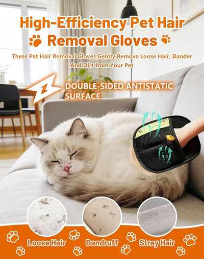 2PCS Hair Removal Glove, Pet Hair Removal Tool, Reusable Removal Tool for Couch, Furniture, Carpet, Car Seat, Cat Grooming Tools