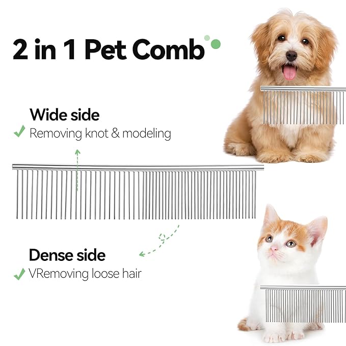 Dog & Cat Brush,Pet Grooming Kit 4PCS- Dog Brush for Shedding| A Pair Pet Hair Removal Gloves| Metal Comb for dog.Removes Undercoat, Tangled, Dirt and Massages. All hair Types