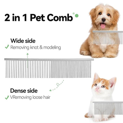 Dog & Cat Brush,Pet Grooming Kit 4PCS- Dog Brush for Shedding| A Pair Pet Hair Removal Gloves| Metal Comb for dog.Removes Undercoat, Tangled, Dirt and Massages. All hair Types
