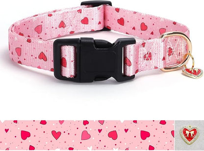 Love Pattern Dog Collar with Buckle Adjustable Safety Nylon Collars for Small Medium Large Dogs, Cute Stylish Girl Boy Christmas Dog Collar(Pink Heart,S)