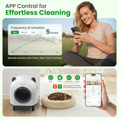OROLEY Self Cleaning Litter Box, Automatic Litter Box,Odor Control Robot, Cat Ears Design,APP Real-Time Monitor, Cat Litter-Boxs for Multiple Cats,Infrared Safety Sensor, with 1 Trash Bag