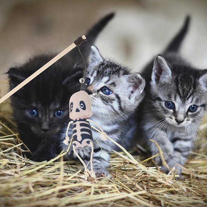 Halloween Cat Teaser Wands Plush Stick Toys for Interactive Kitten Play Indoor Exercise and Healthy Activity 15.8 Inch