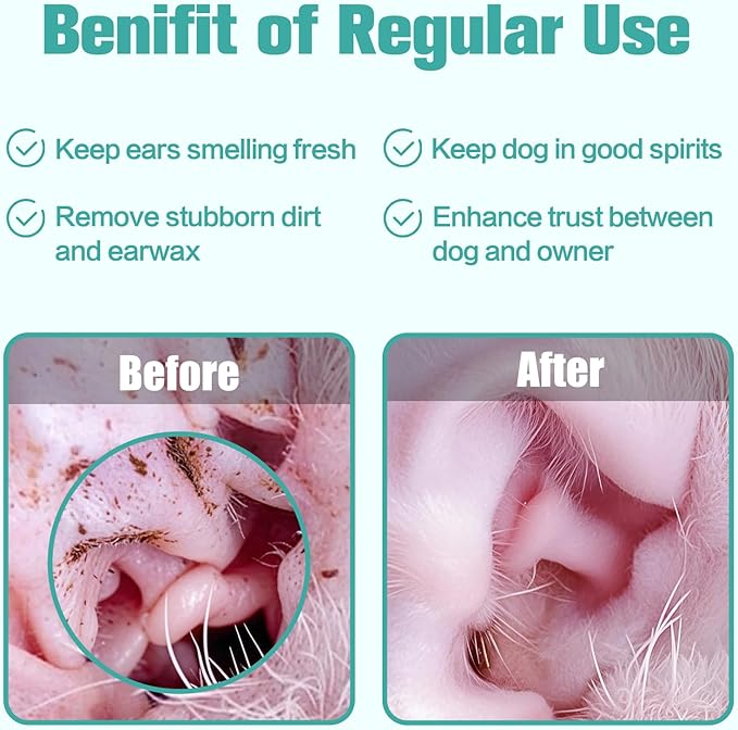 Extra Large Dog Ear Finger Wipes,Gently Remove Ear Wax & Dirt,Relieve Ear Itching. All Natural Ingredients Dog Ear Wipes.Safe & Gentle Ear Wipes for Dog & Cat - 50 Count Green