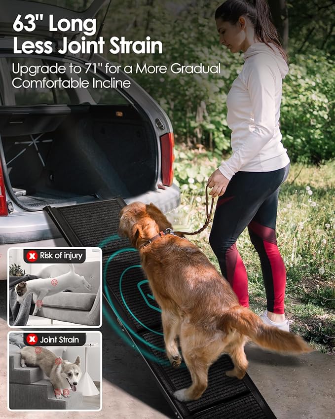 Folding Dog Ramp for Car SUV Truck, 17.3" x 63" Portable Pet Ramp for Large Dogs, Lightweight Non-Slip Dog Car Ramp, Sturdy Dog Ramp for Cars and High Beds, Easy to Carry and Store