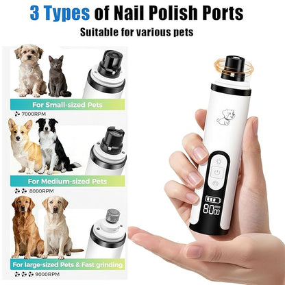 2026 New Ultra Quiet Pets Nail Grinder with 2 Lights,Adjustable 3 Speeds Dog Nail Trimmers,2000mAh Rechargeable,Painless Paws Grooming Pro for Small Medium Large Dogs & Cats (2 Replacement Heads)